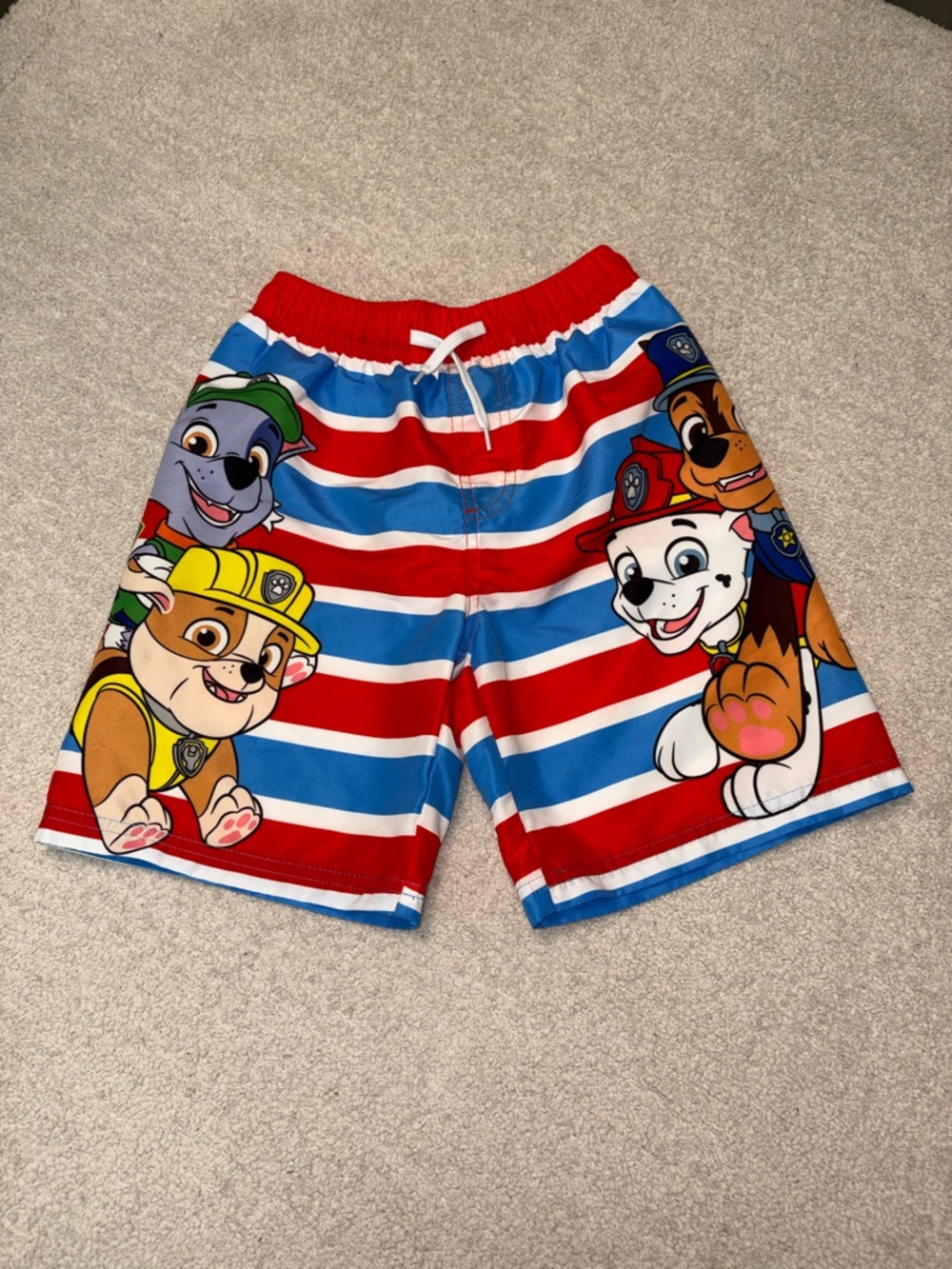 Nickelodeon Paw Patrol Boys Swim Trunks Size 7 - Red/Blue Stripes